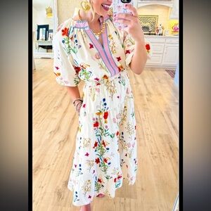 THML Floral Print Puff Sleeve Midi Dress Size Small NWOT 100% cotton